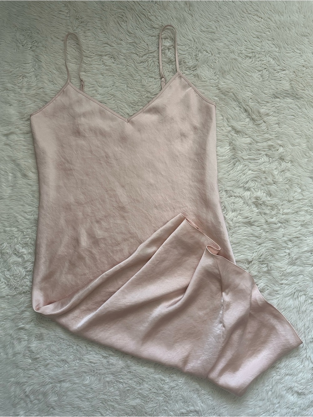 Aritzia Wilfred Dress Only Slip Satin Midi V-neck Light Pale Pink Sz L